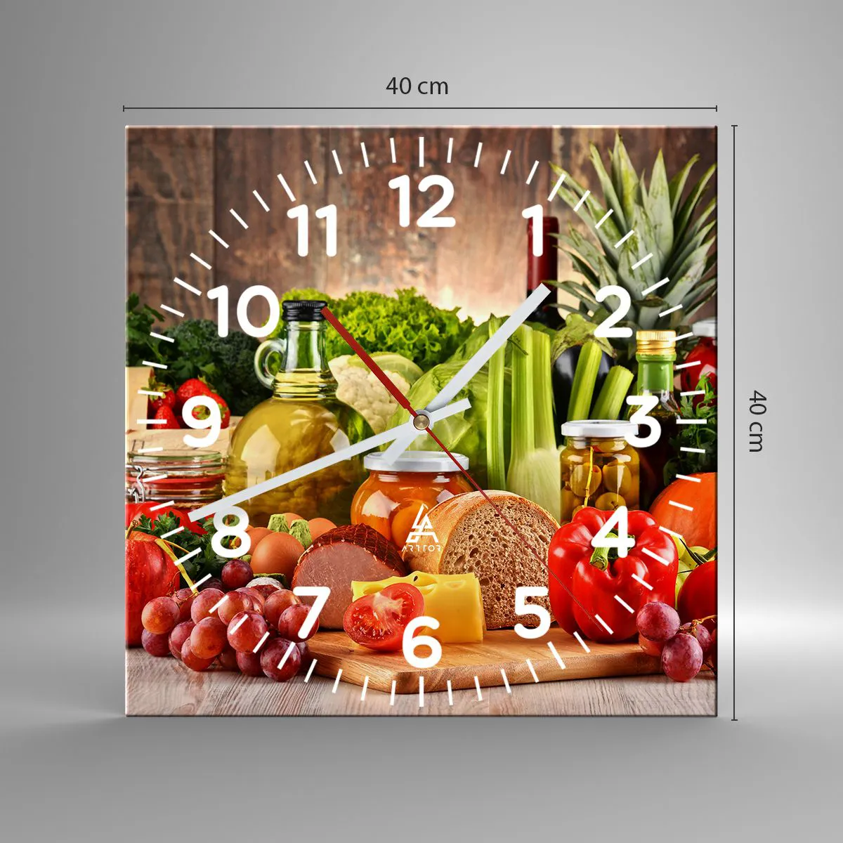 Wall clock - Clock on glass - Smoked, Baked, Marinated - 40x40 cm
