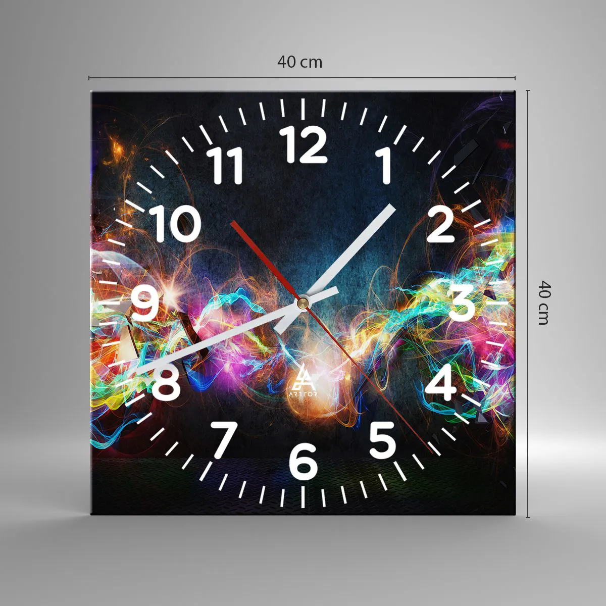 Wanduhr - Glasuhr - Freudig gegen die Dunkelheit - 40x40 cm