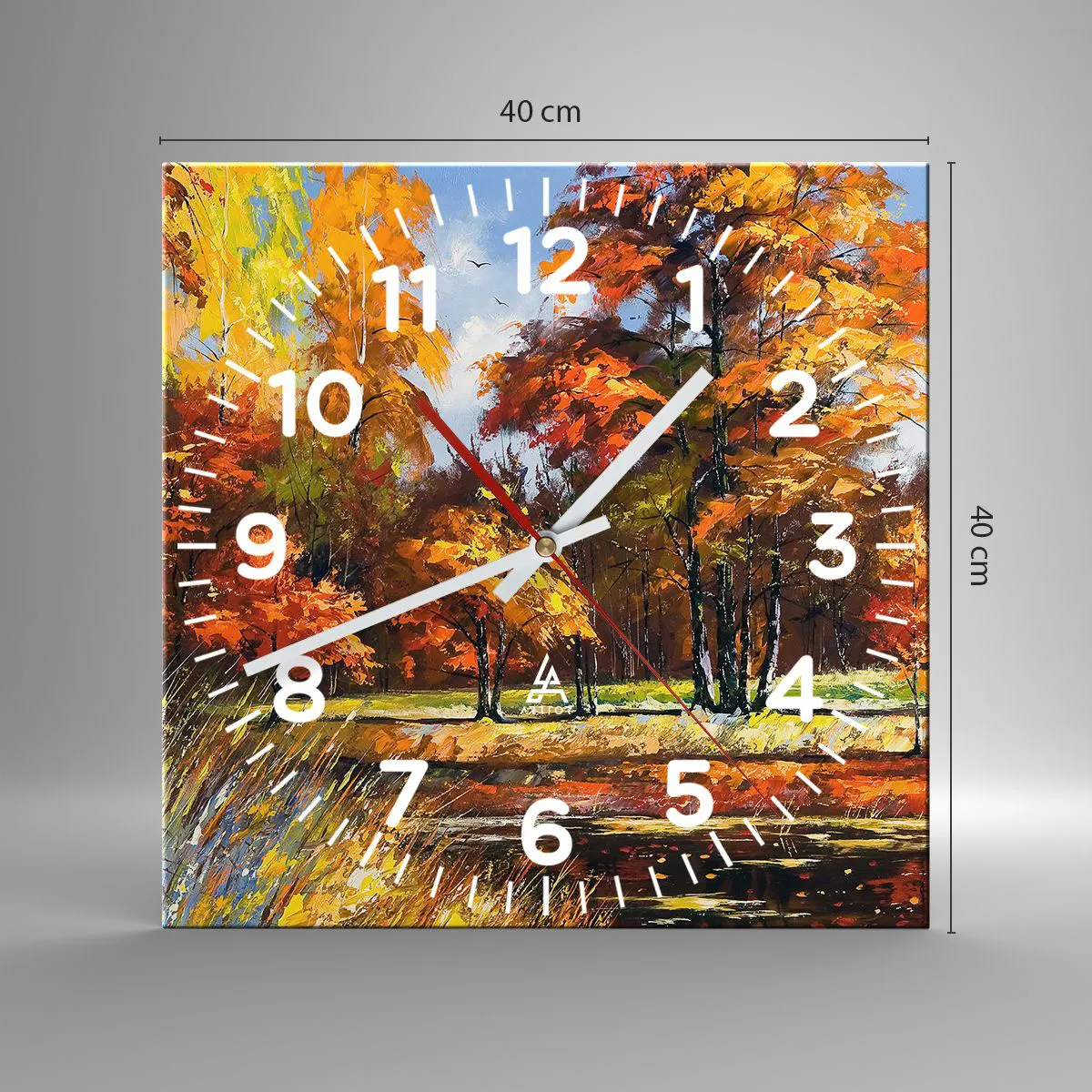 Nástěnné hodiny - Krajinka ve zlaté a hnědé - 40x40 cm