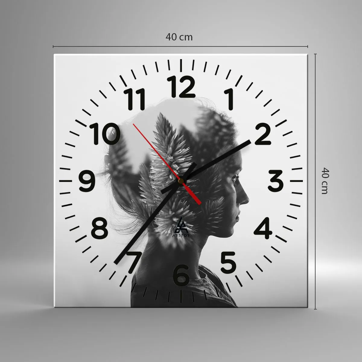 Ceas de perete - Ceas pe sticlă - Doamna din pădurea de pini - 40x40 cm