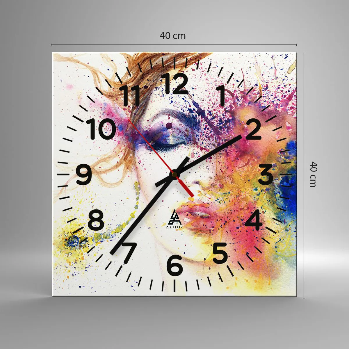 Relógio de parede - Relógio em vidro - Vertigem arco-íris - 40x40 cm