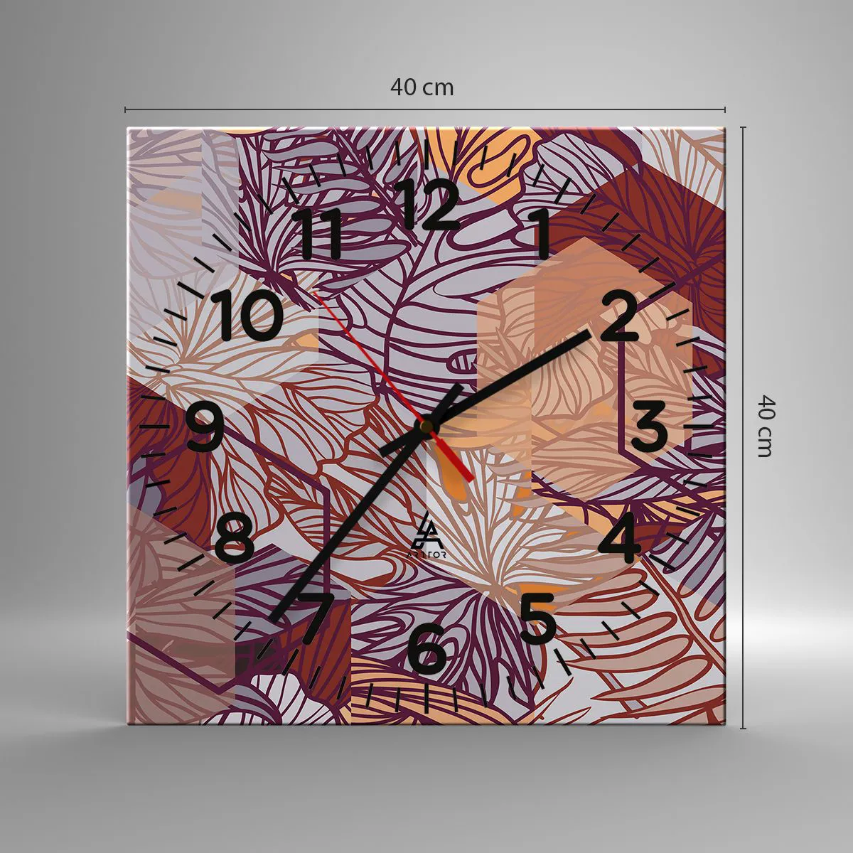 Wall clock - Clock on glass - Impossible Union of Geometry and Nature - 40x40 cm