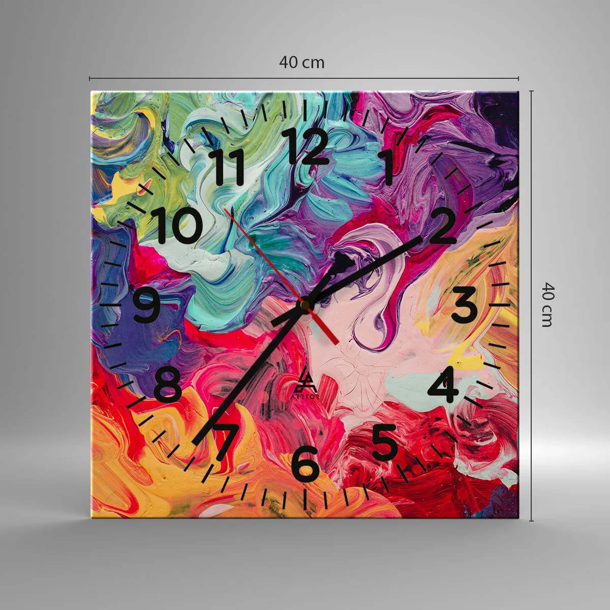 Wall clock - Clock on glass - Birth of Colours - 40x40 cm