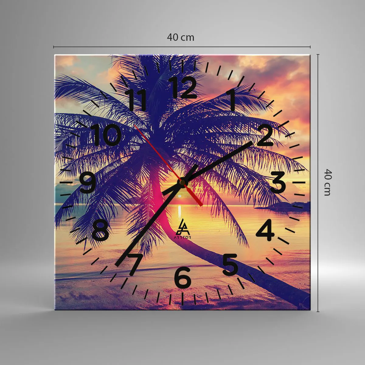 Ceas de perete - Ceas pe sticlă - O seară sub palmieri - 40x40 cm
