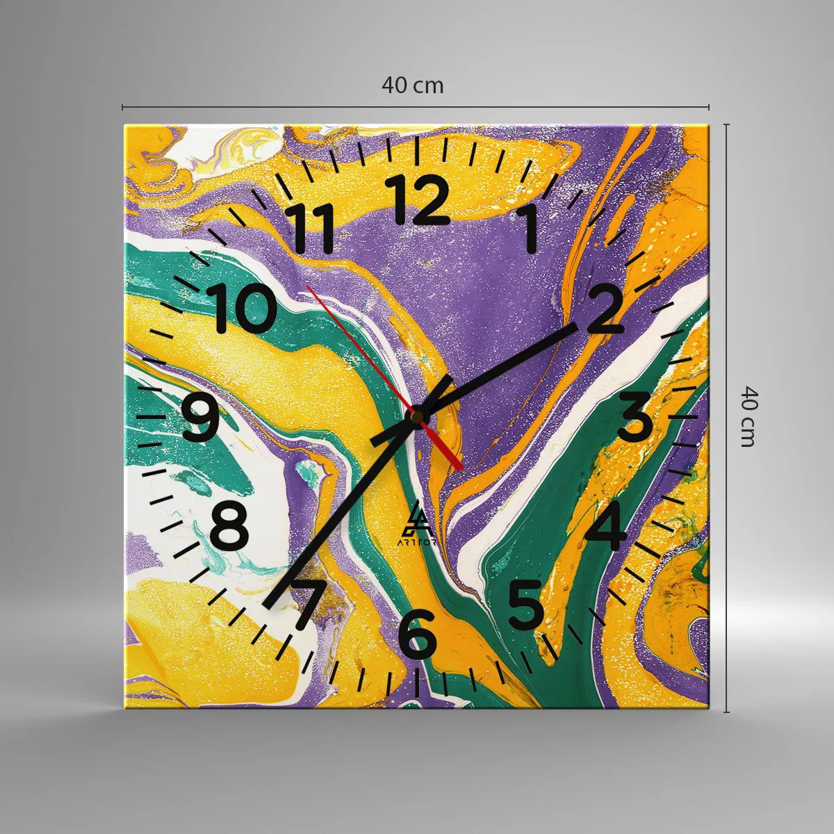 Wall clock - Clock on glass - Colour Waves - 40x40 cm