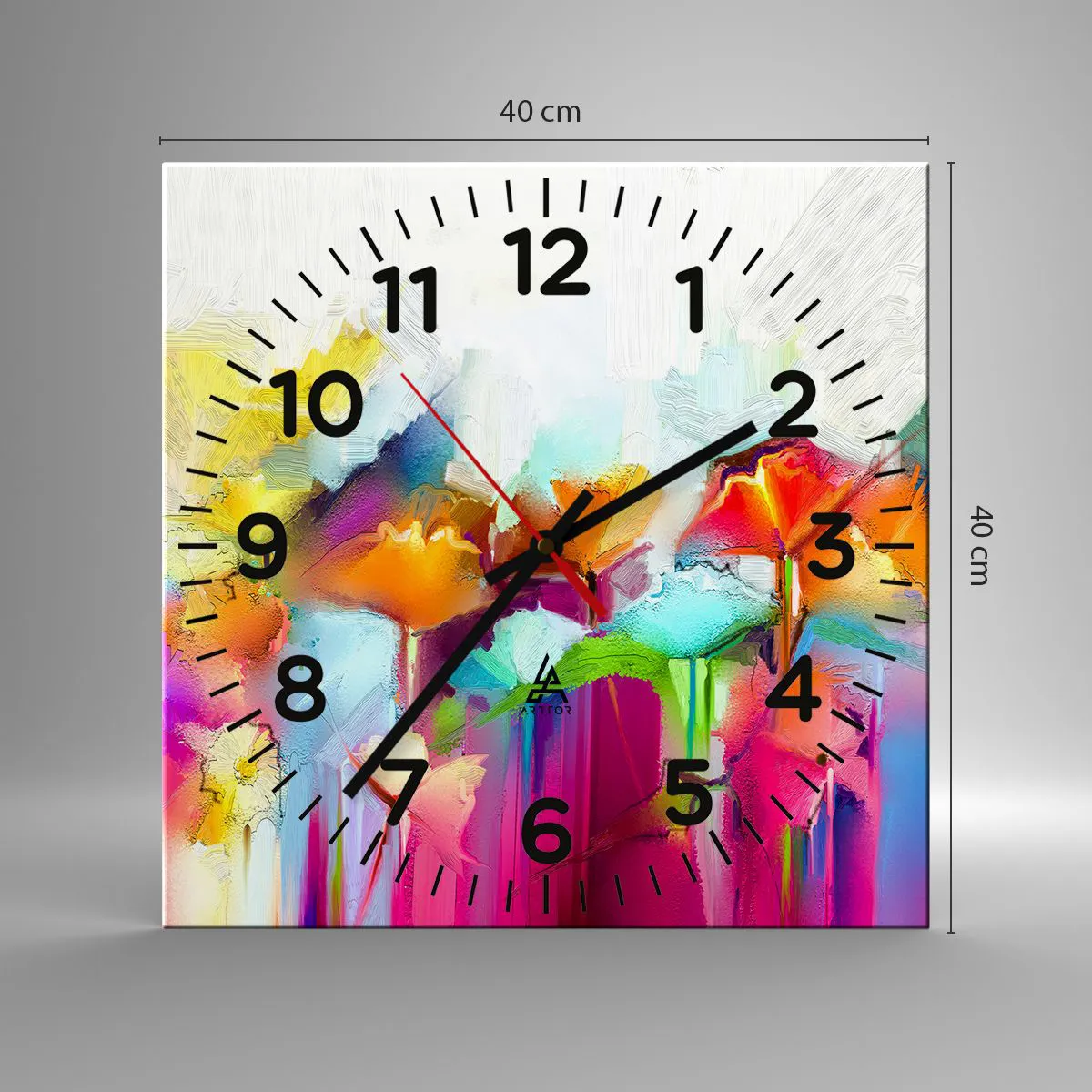 Ceas de perete - Ceas pe sticlă - Curcubeul înflorit - 40x40 cm
