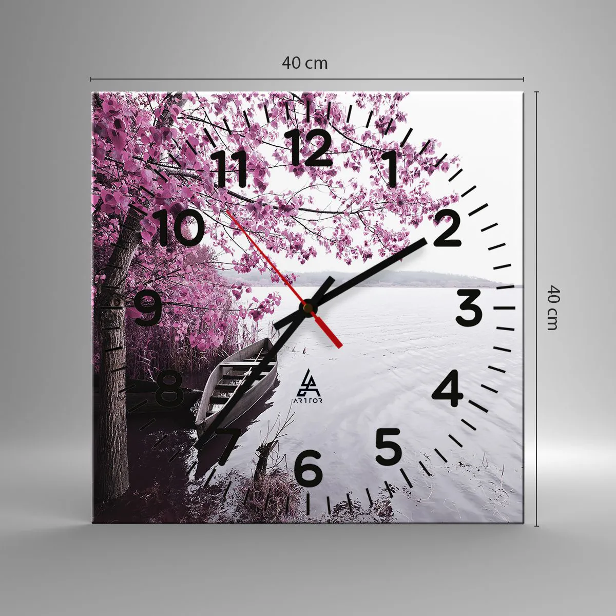 Relógio de parede - Relógio em vidro - Em silêncio cor-de-rosa - 40x40 cm