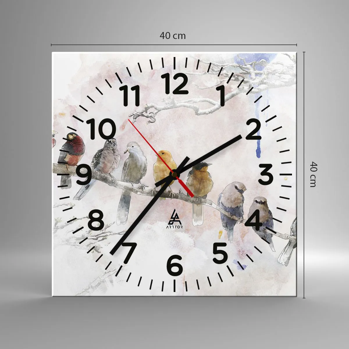 Relógio de parede - Relógio em vidro - Reunião alada - 40x40 cm