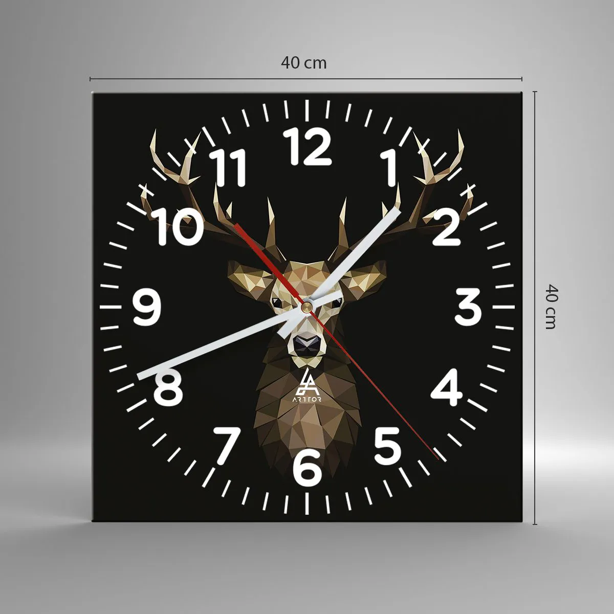 Ceas de perete - Ceas pe sticlă - Cerb cubist - 40x40 cm
