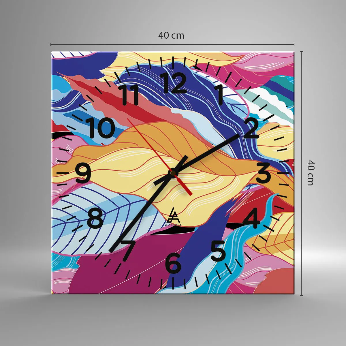 Väggklocka - Klocka på glas - Färgglad röra - 40x40 cm