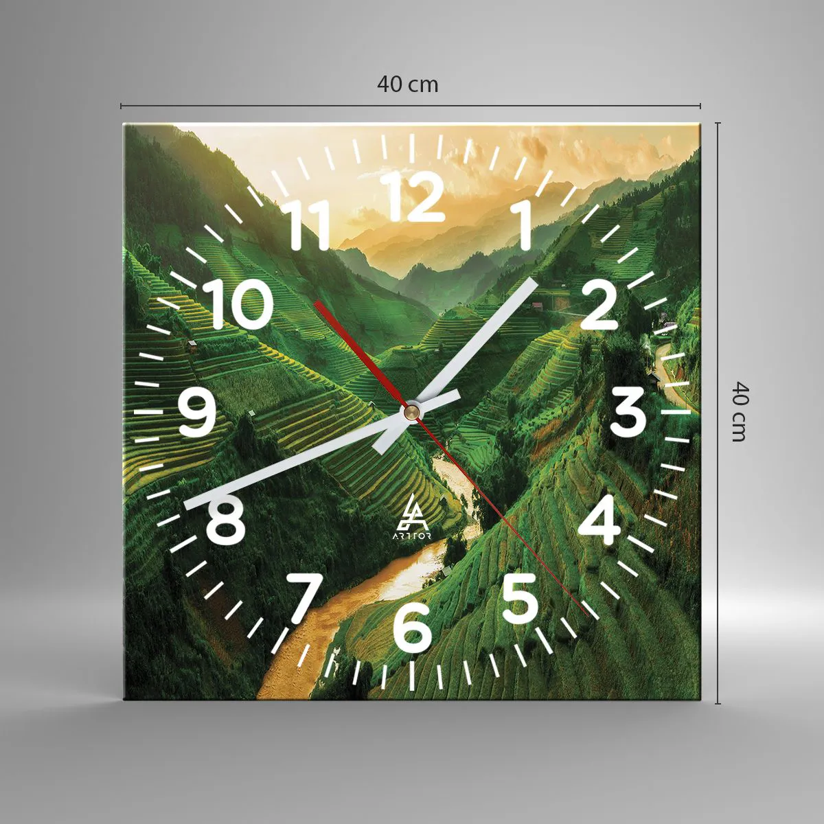 Wanduhr - Glasuhr - Vietnamesisches Tal - 40x40 cm