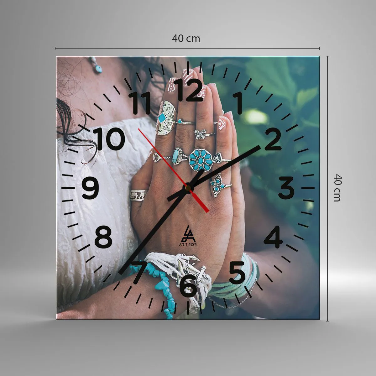 Wall clock - Clock on glass - Welcome to the Centre of Wellbeing - 40x40 cm