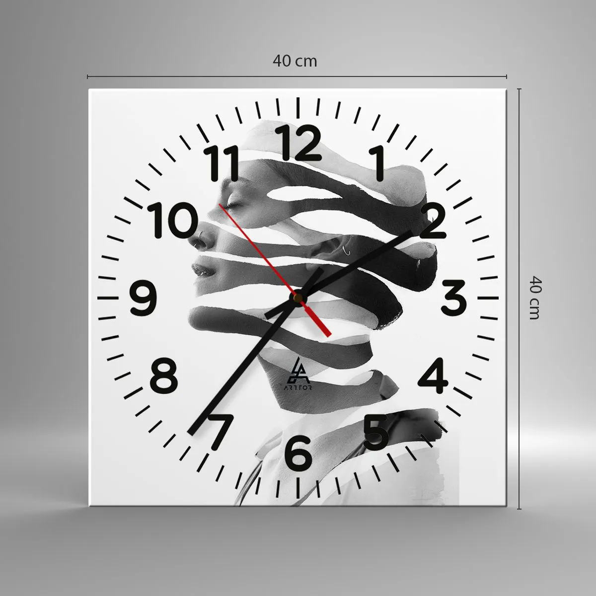 Relógio de parede - Relógio em vidro - Retrato surrealista - 40x40 cm