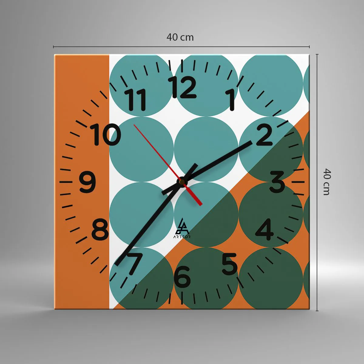 Relógio de parede - Relógio em vidro - Para cima e na diagonal - 40x40 cm