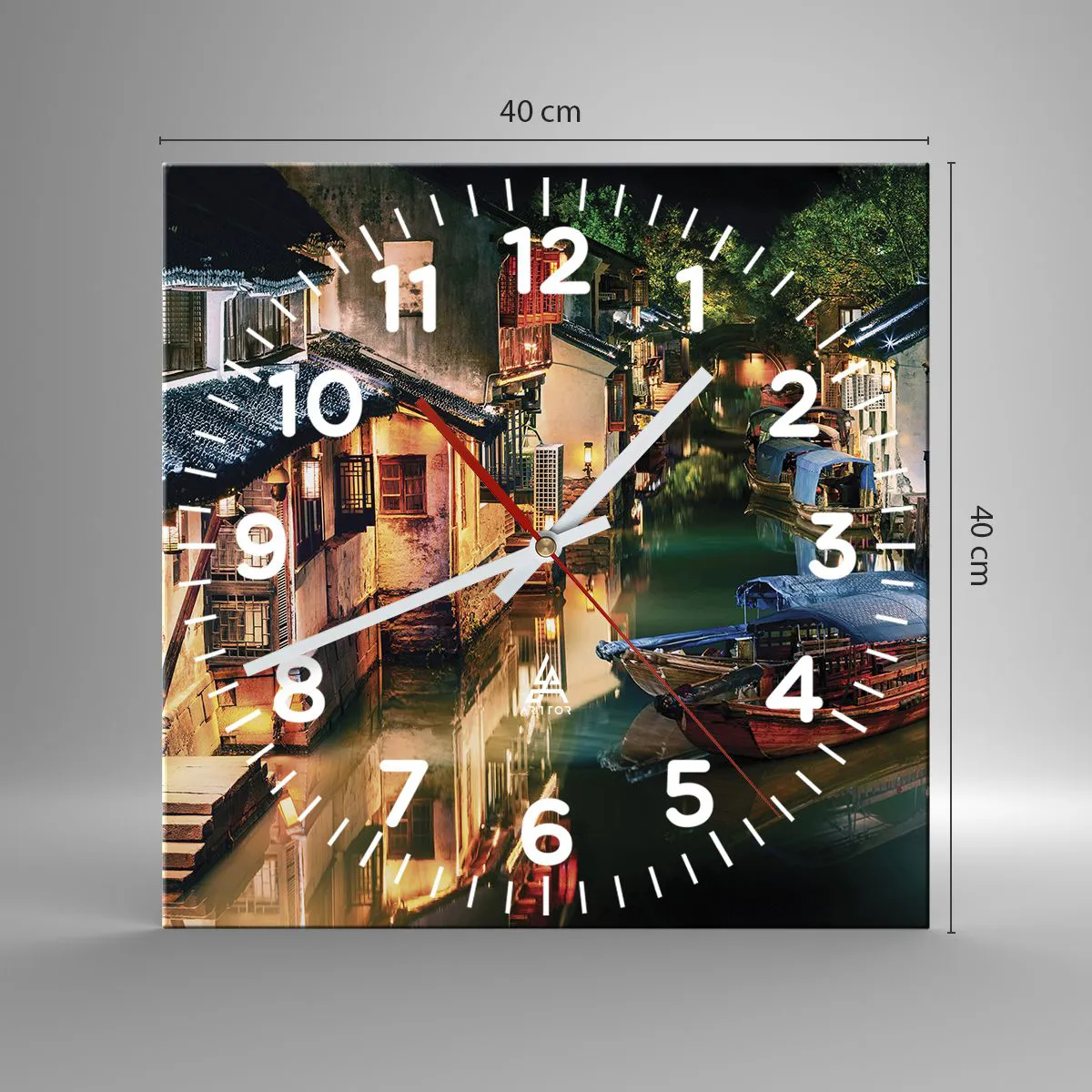 Wanduhr - Glasuhr - Ein Abend auf einer chinesischen Straße - 40x40 cm