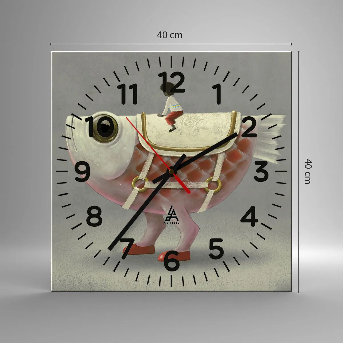 Wall clock - Clock on glass - Fish Jockey - 40x40 cm