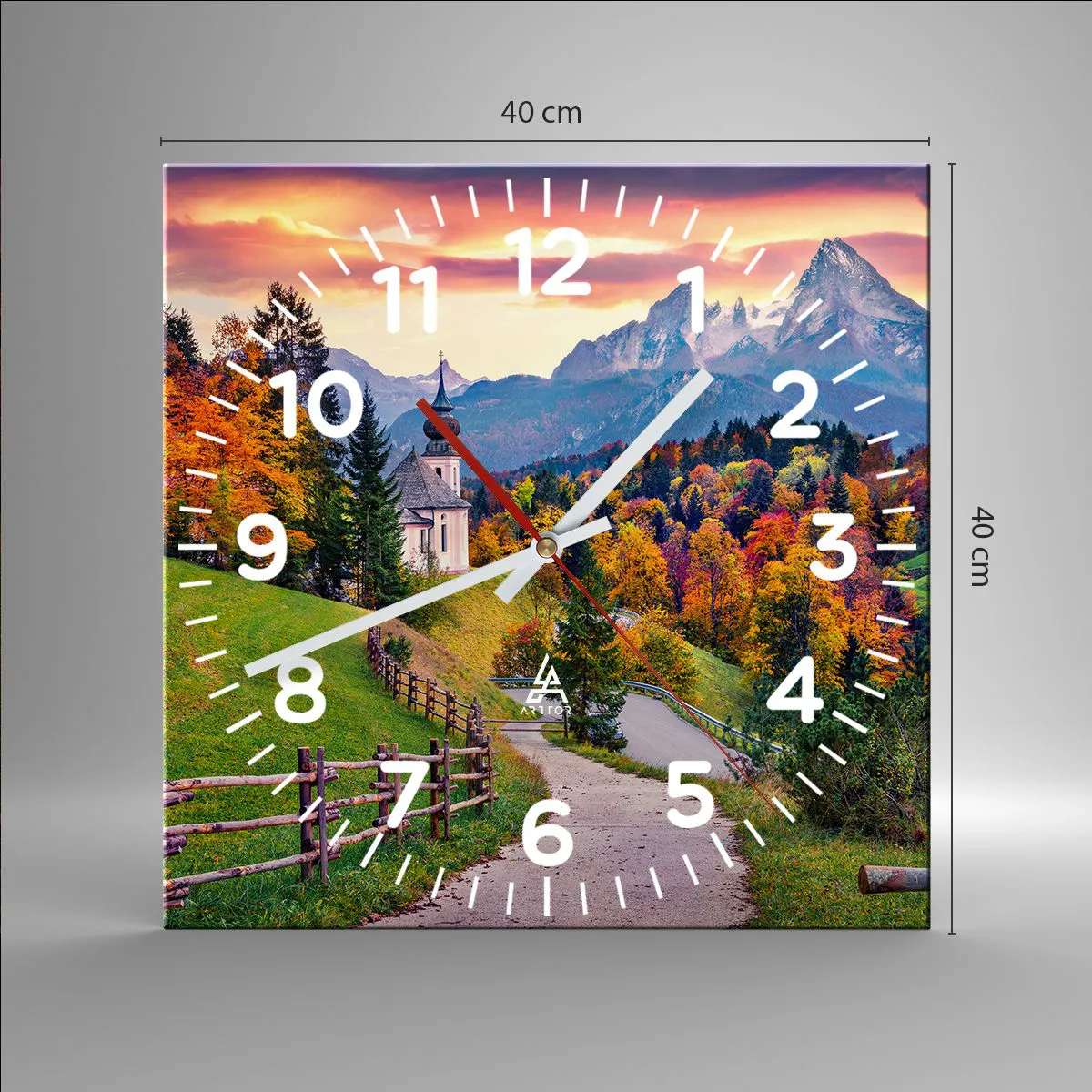 Reloj de pared - Reloj de vidrio - Paisaje como una pintura - 40x40 cm
