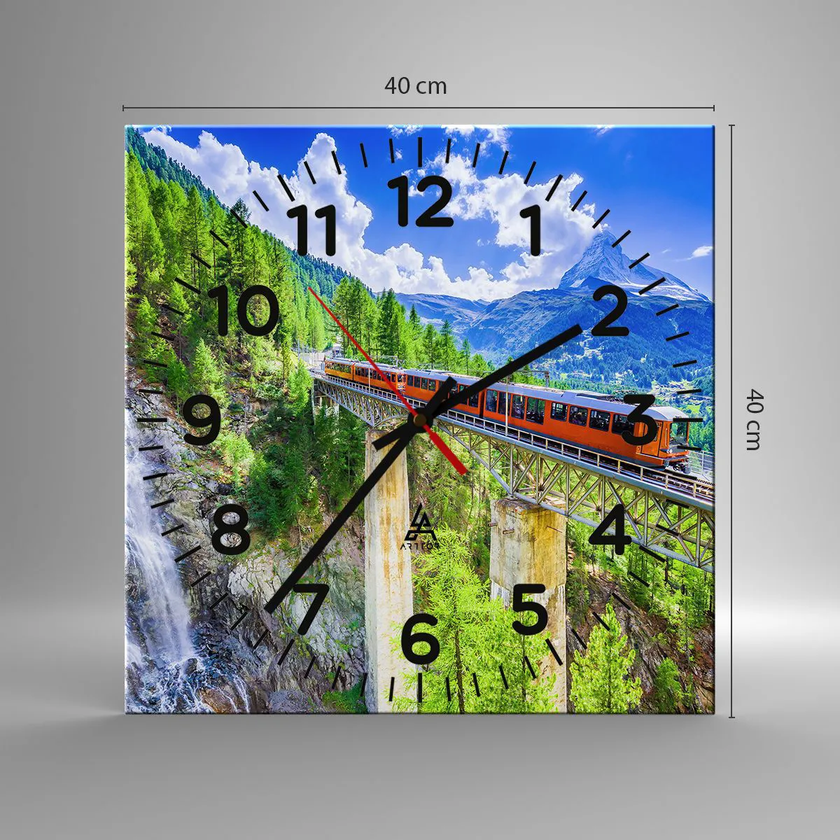 Wanduhr - Glasuhr - Jetzt sind Alpen dran - 40x40 cm