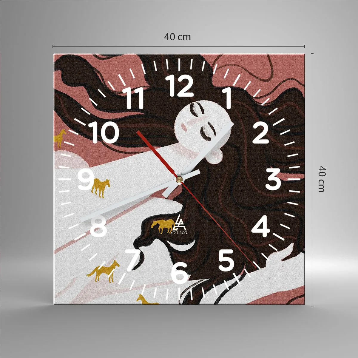 Wanduhr - Glasuhr - Traum von einem goldenen Pferd - 40x40 cm