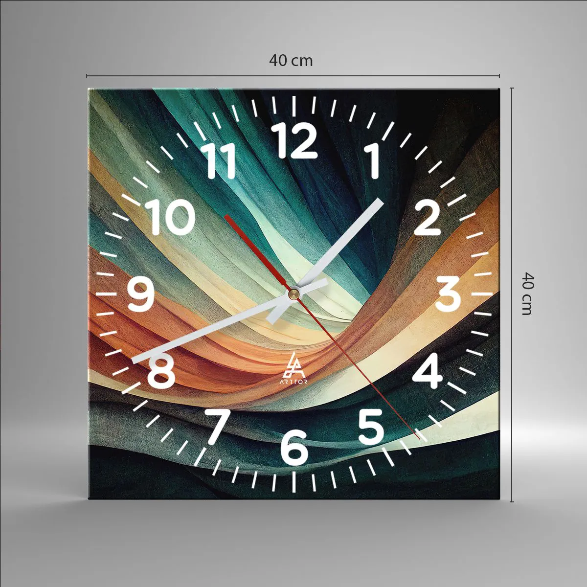 Relógio de parede - Relógio em vidro - Tecido de cores - 40x40 cm