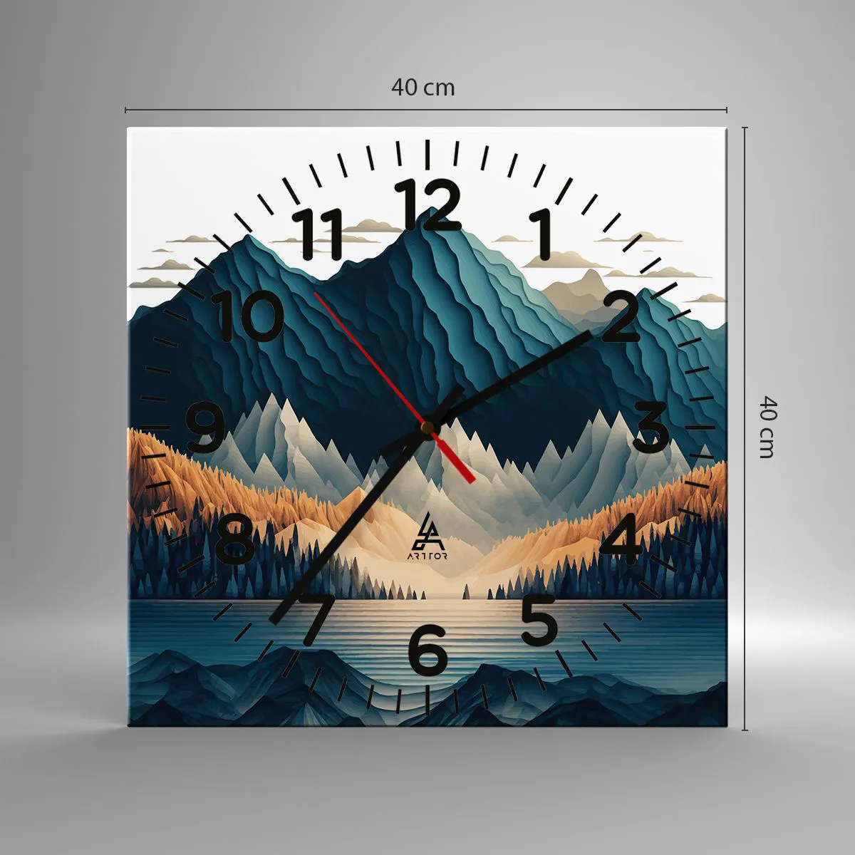 Reloj de pared - Reloj de vidrio - Paisaje perfecto de montañas - 40x40 cm