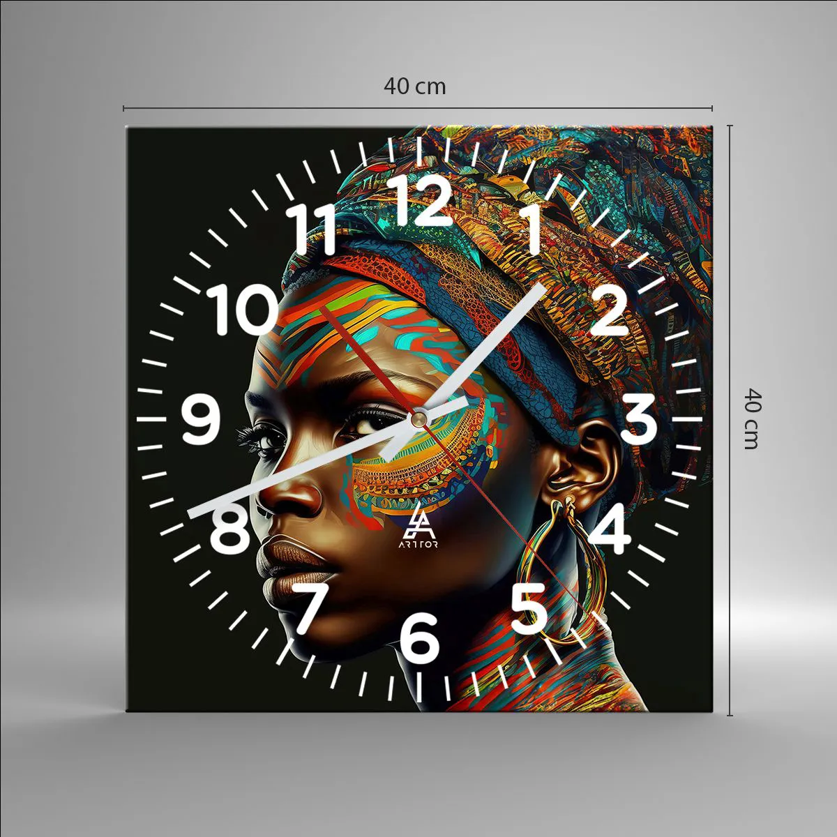 Ceas de perete - Ceas pe sticlă - Regina africană - 40x40 cm