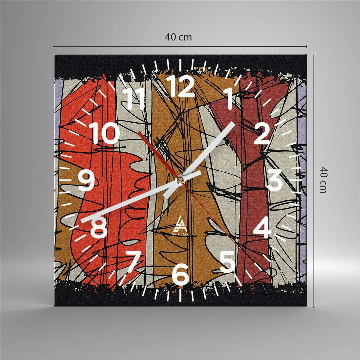 Vægur, Uret - Spontan komposition - 40x40 cm