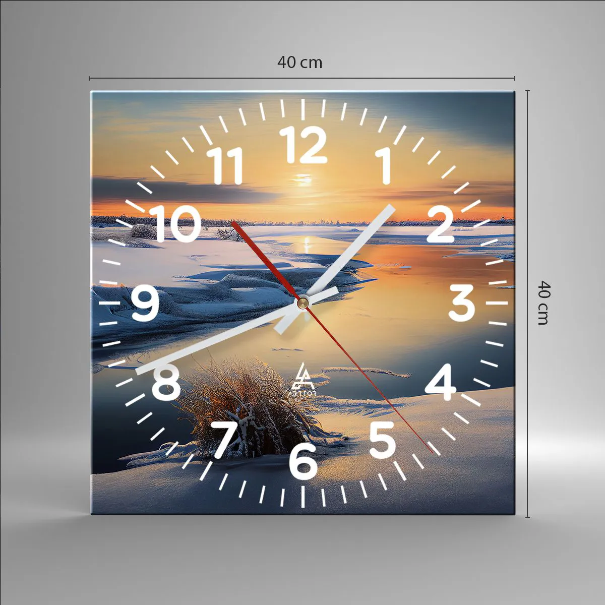 Wanduhr - Glasuhr - Wintersonnenuntergang - 40x40 cm