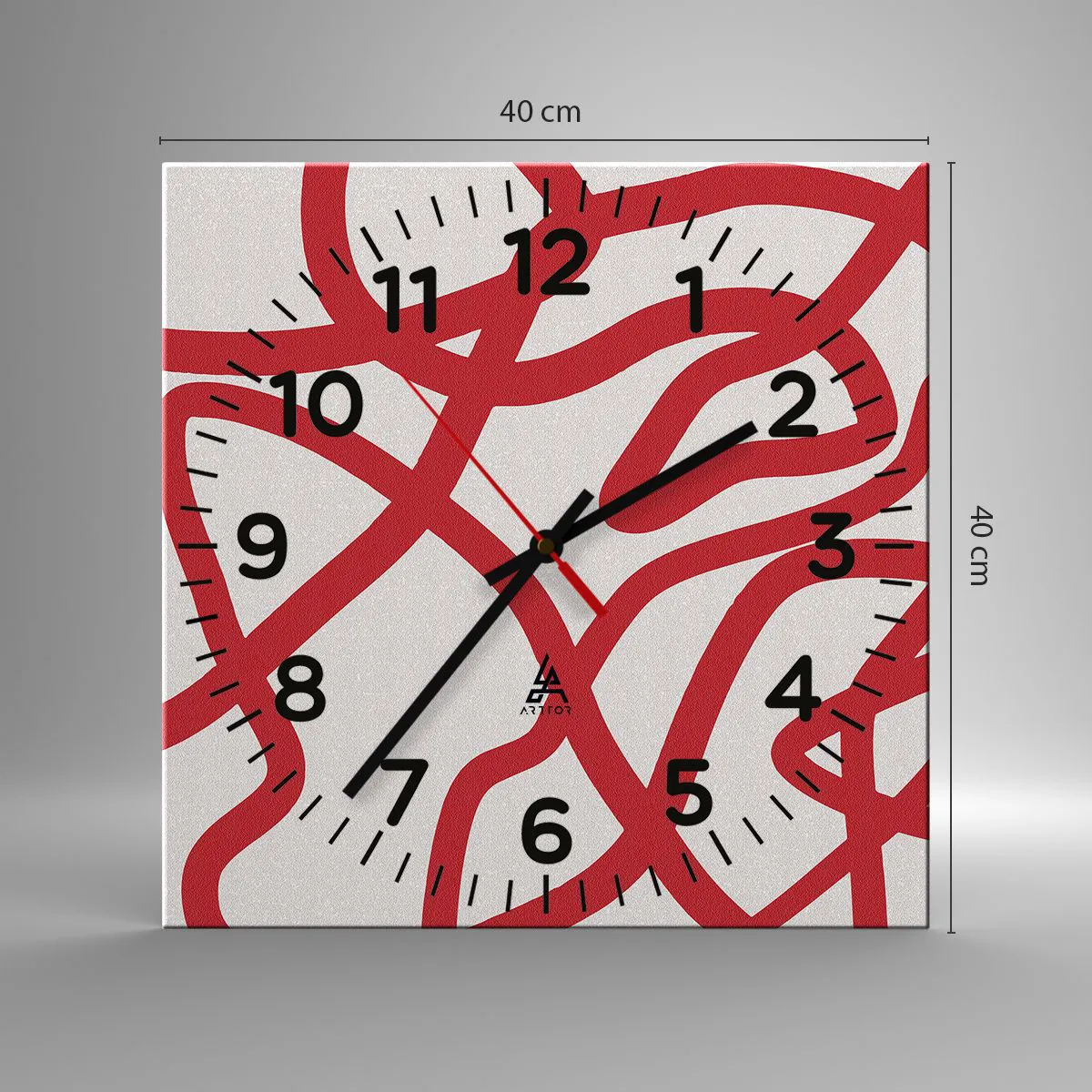 Wanduhr - Glasuhr - Rot auf Weiß - 40x40 cm