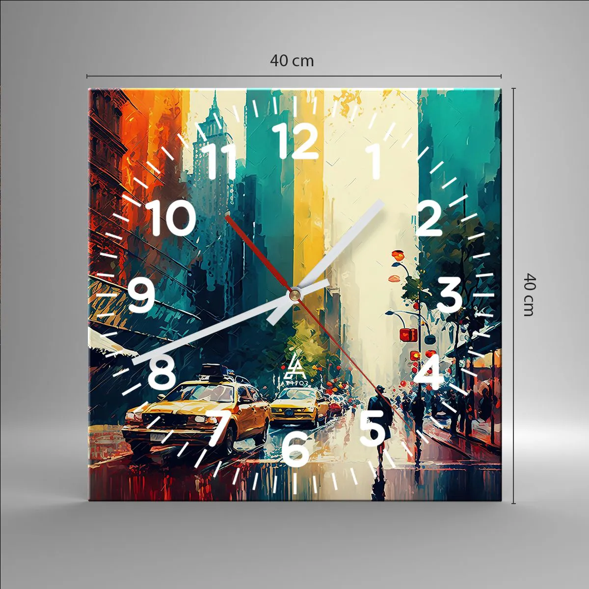 Wall clock - Clock on glass - New York - Even Rain Is Colourful - 40x40 cm