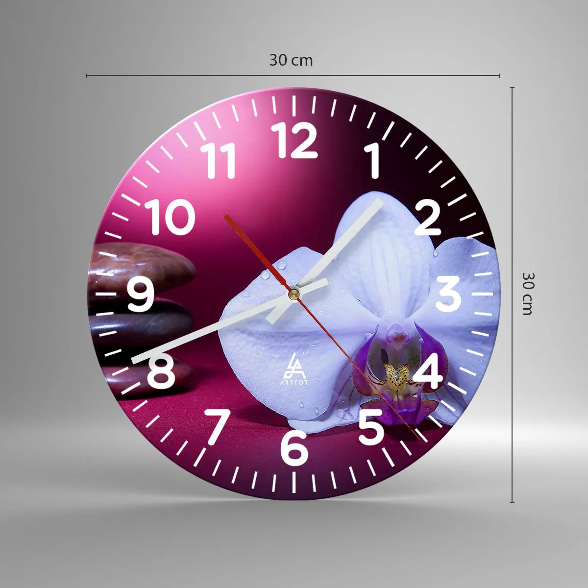 Ceas de perete - Ceas pe sticlă - Un studiu al prospețimii în mov - 30x30 cm
