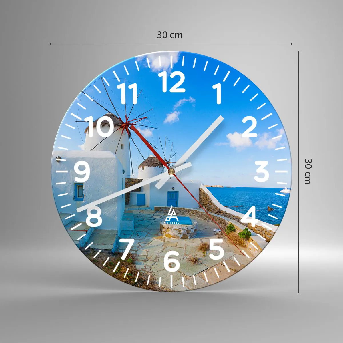 Ceas de perete - Ceas pe sticlă - Vânt albastru dinspre mare - 30x30 cm