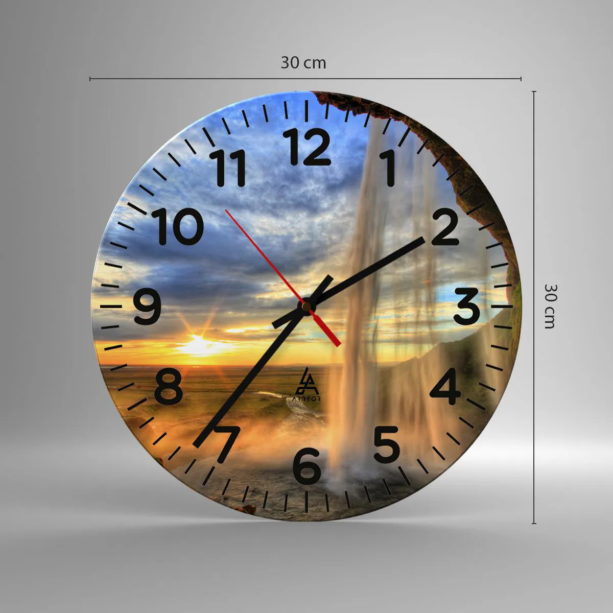 Väggklocka - Klocka på glas - Världen bakom ridå av droppar - 30x30 cm