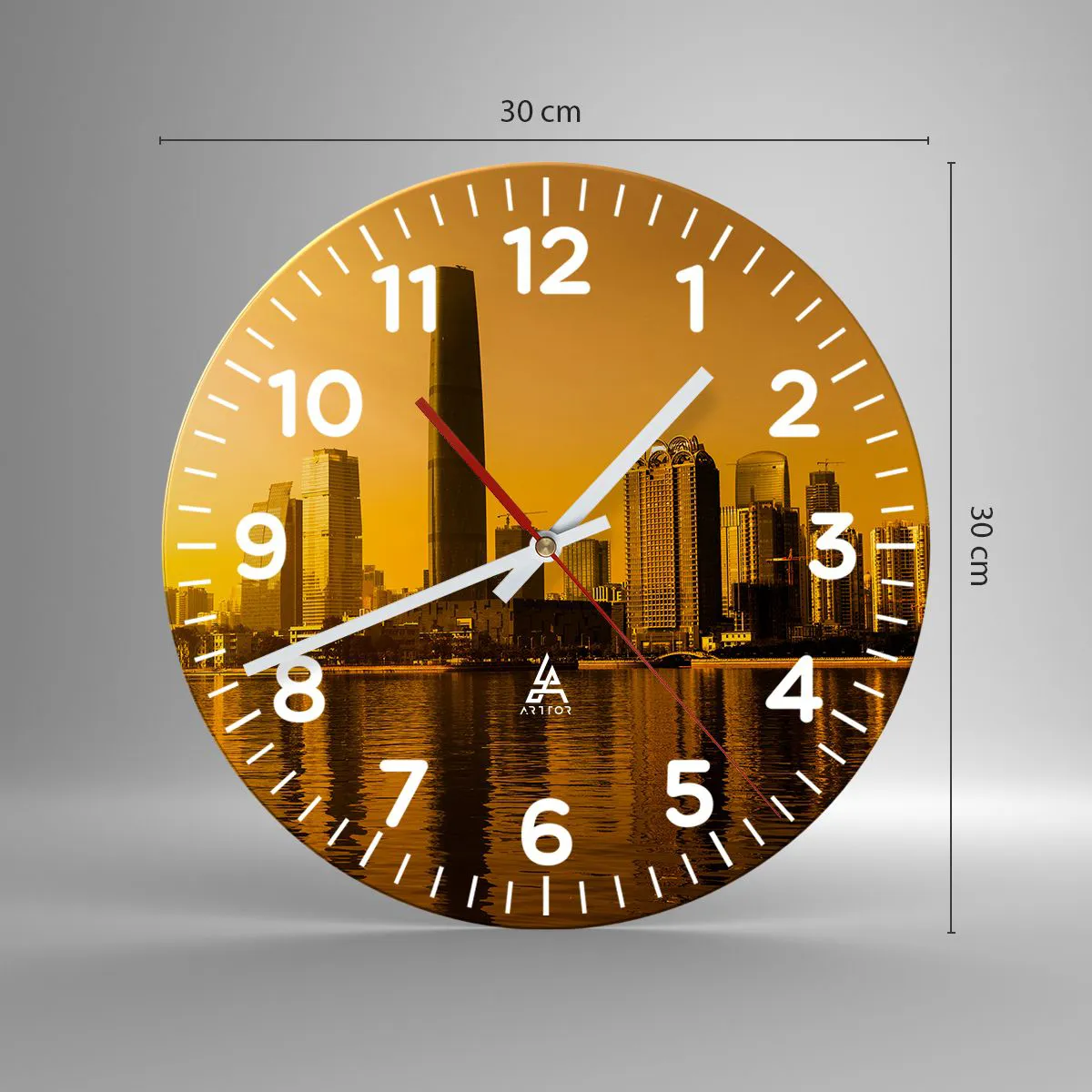 Ceas de perete - Ceas pe sticlă - Orașul de aur - 30x30 cm