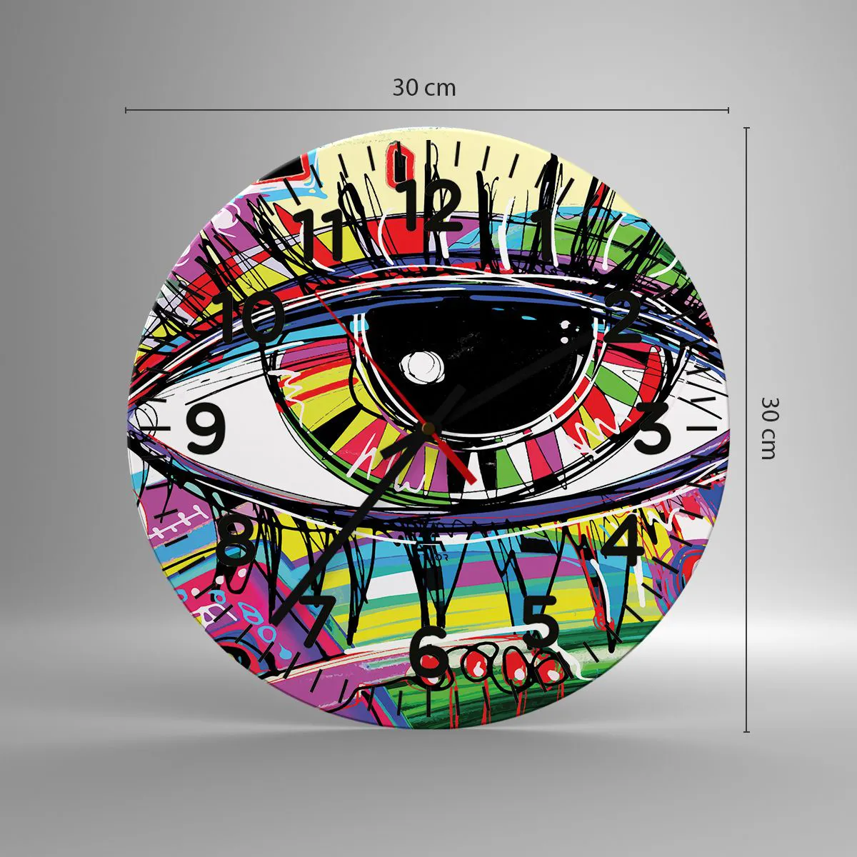 Ceas de perete - Ceas pe sticlă - Un ochi colorat - un suflet colorat - 30x30 cm