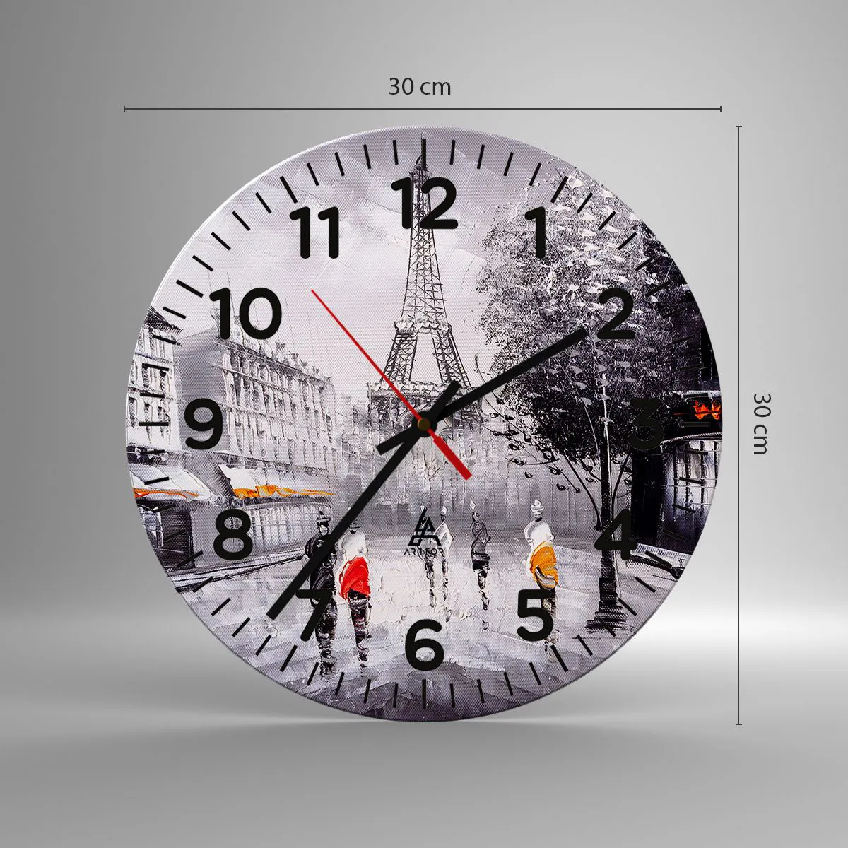 Relógio de parede - Relógio em vidro - Passeio em Paris - 30x30 cm