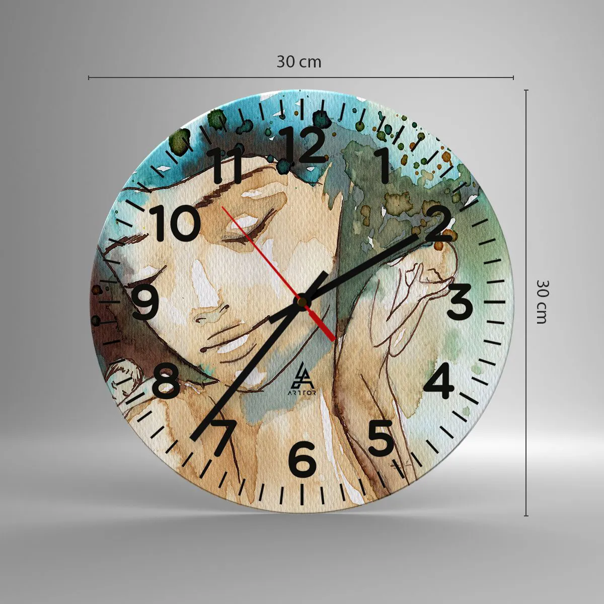 Ceas de perete - Ceas pe sticlă - Lady în albastru - 30x30 cm