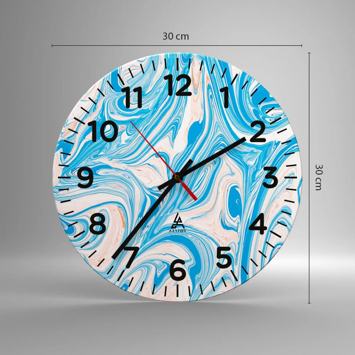 Ceas de perete - Ceas pe sticlă - Splash în turcoaz - 30x30 cm