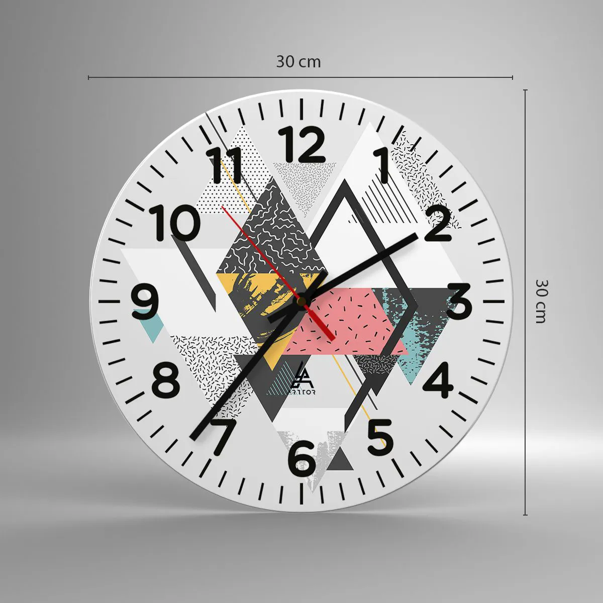 Relógio de parede - Relógio em vidro - Variações do triângulo e losango - 30x30 cm