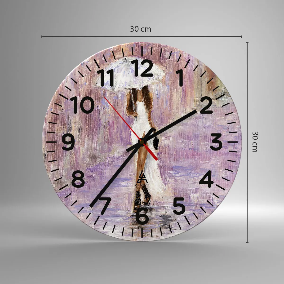 Wanduhr - Glasuhr - Im lila Regen - 30x30 cm