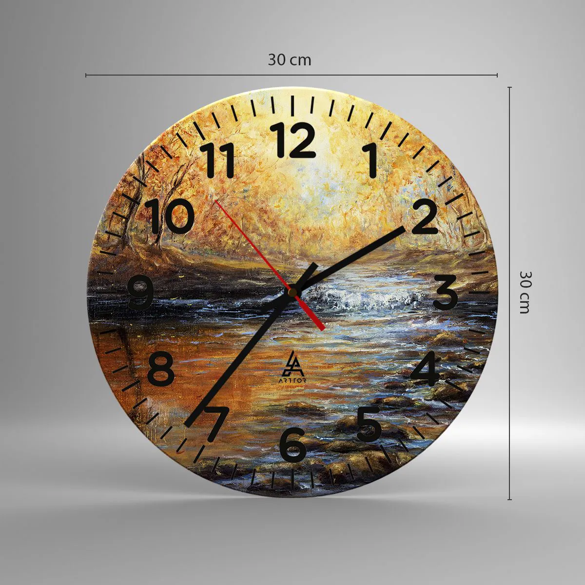 Ceas de perete - Ceas pe sticlă - Pârâul de aur - 30x30 cm