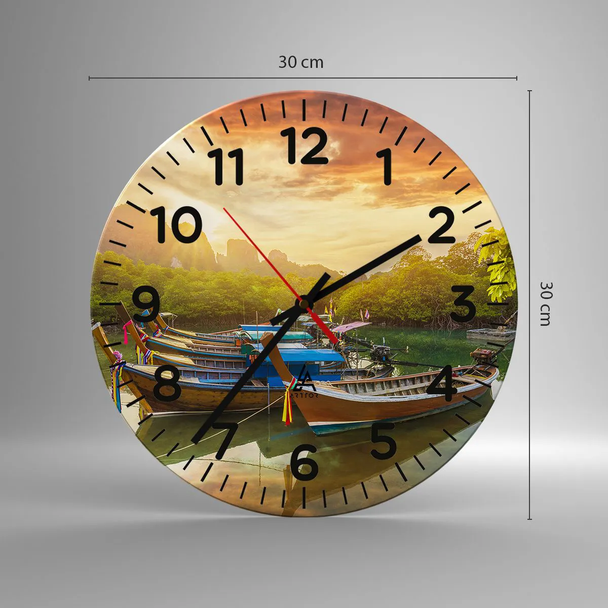 Wall clock - Clock on glass - At the Start of a Busy Day - 30x30 cm