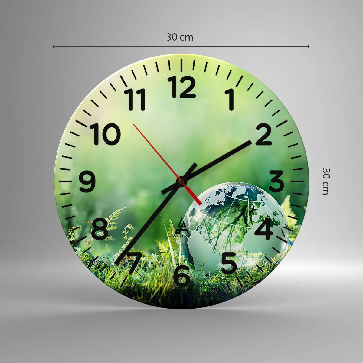 Relógio de parede - Relógio em vidro - Planeta verde - 30x30 cm