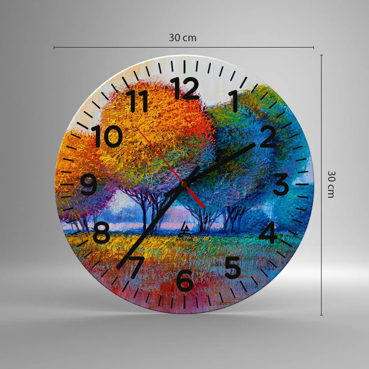 Reloj de pared - Reloj de vidrio - Un conjunto de colores llamativos - 30x30 cm