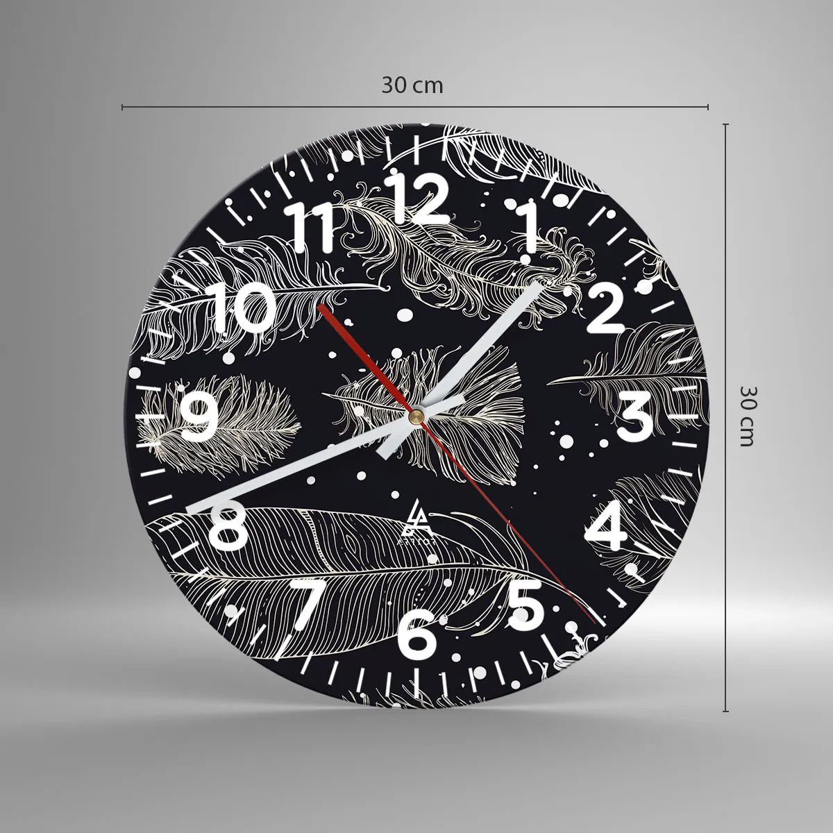Reloj de pared - Reloj de vidrio - Encaje de plumas - 30x30 cm