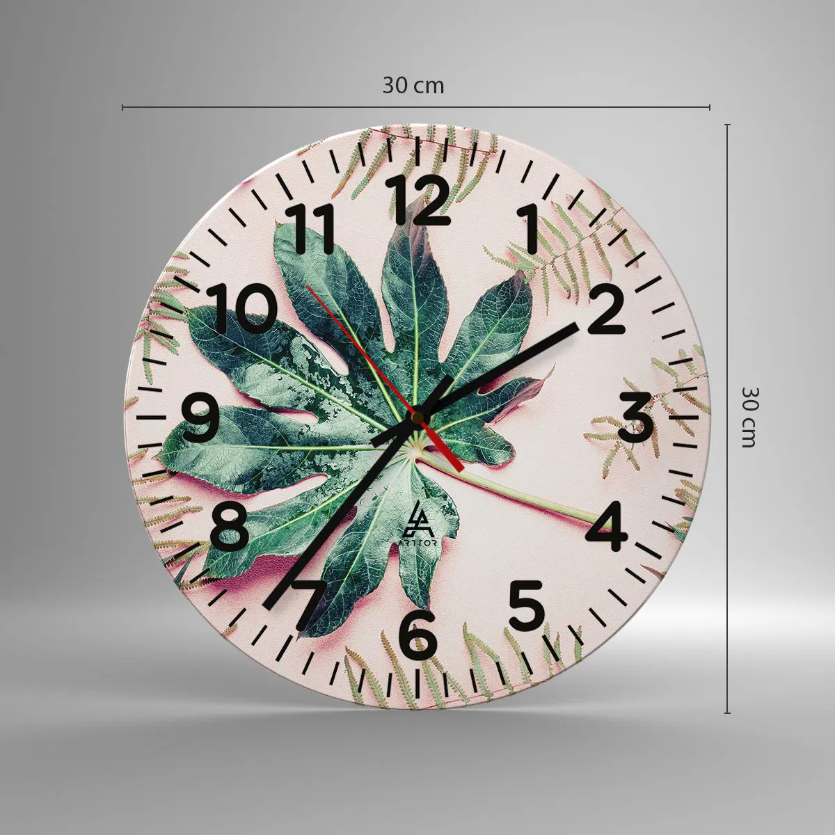 Vægur, Uret - En undersøgelse af grønt på en lyserød baggrund - 30x30 cm