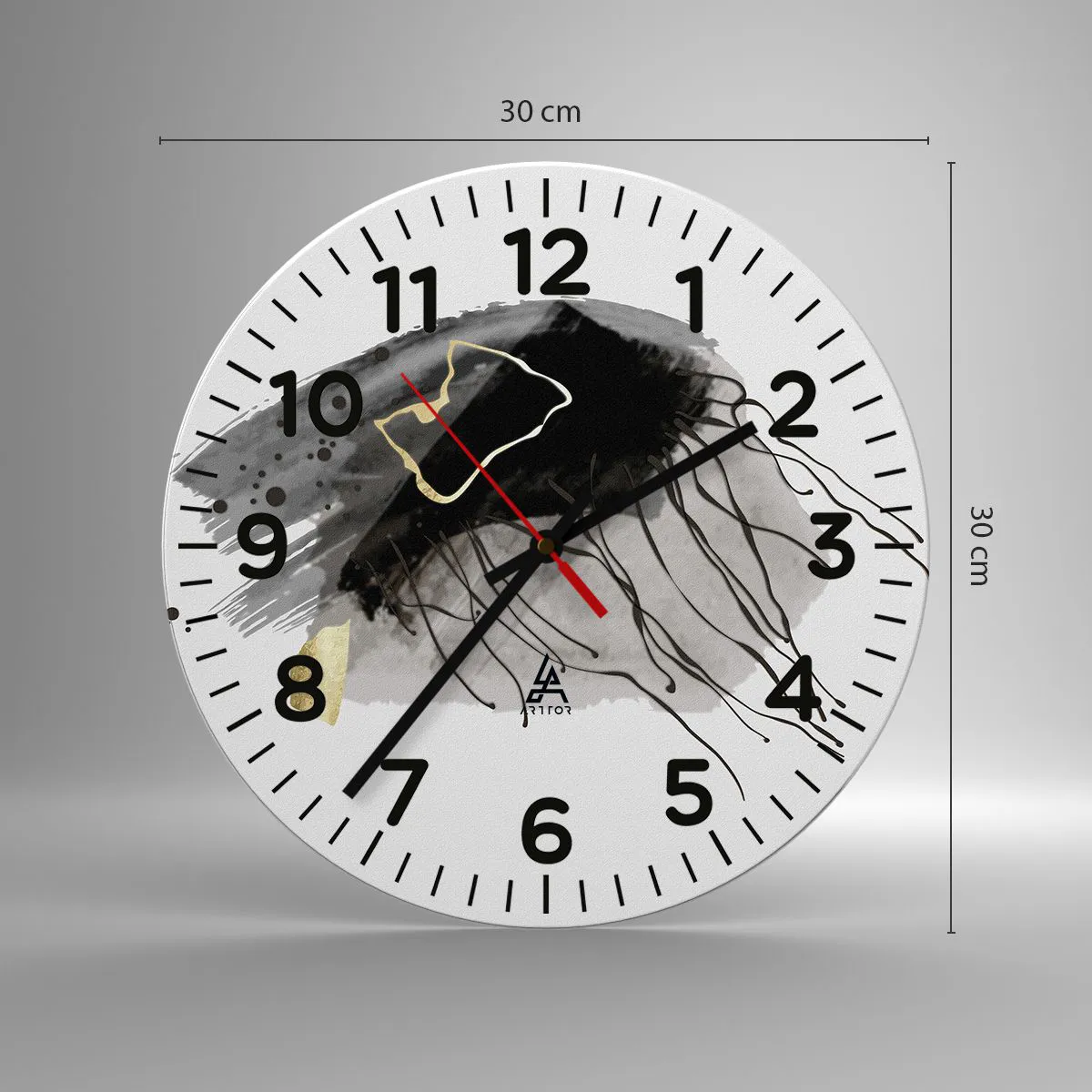 Ceas de perete - Ceas pe sticlă - Negru și aur - 30x30 cm