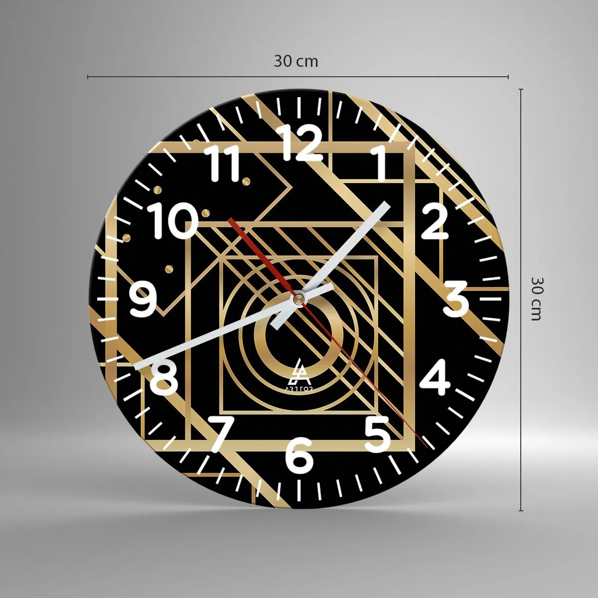 Väggklocka - Klocka på glas - Gyllene geometri - 30x30 cm