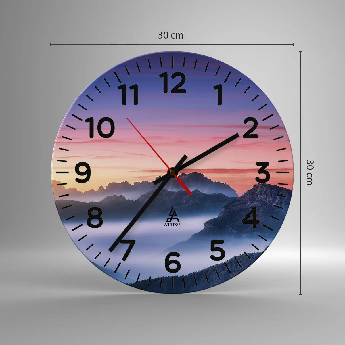 Ceas de perete - Ceas pe sticlă - Peste văi - 30x30 cm