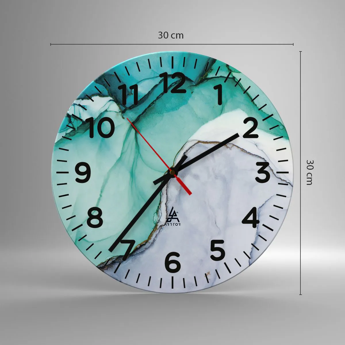 Wanduhr - Glasuhr - Eine Studie in Türkis - 30x30 cm